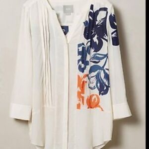 Anthropologie Maeve Floral Print White Blouse/Tunic